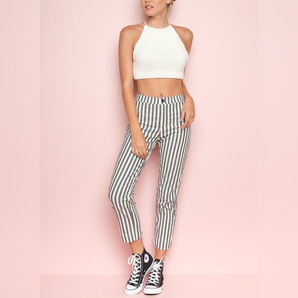Brandy Melville high rise gray/white stripe tilden pants